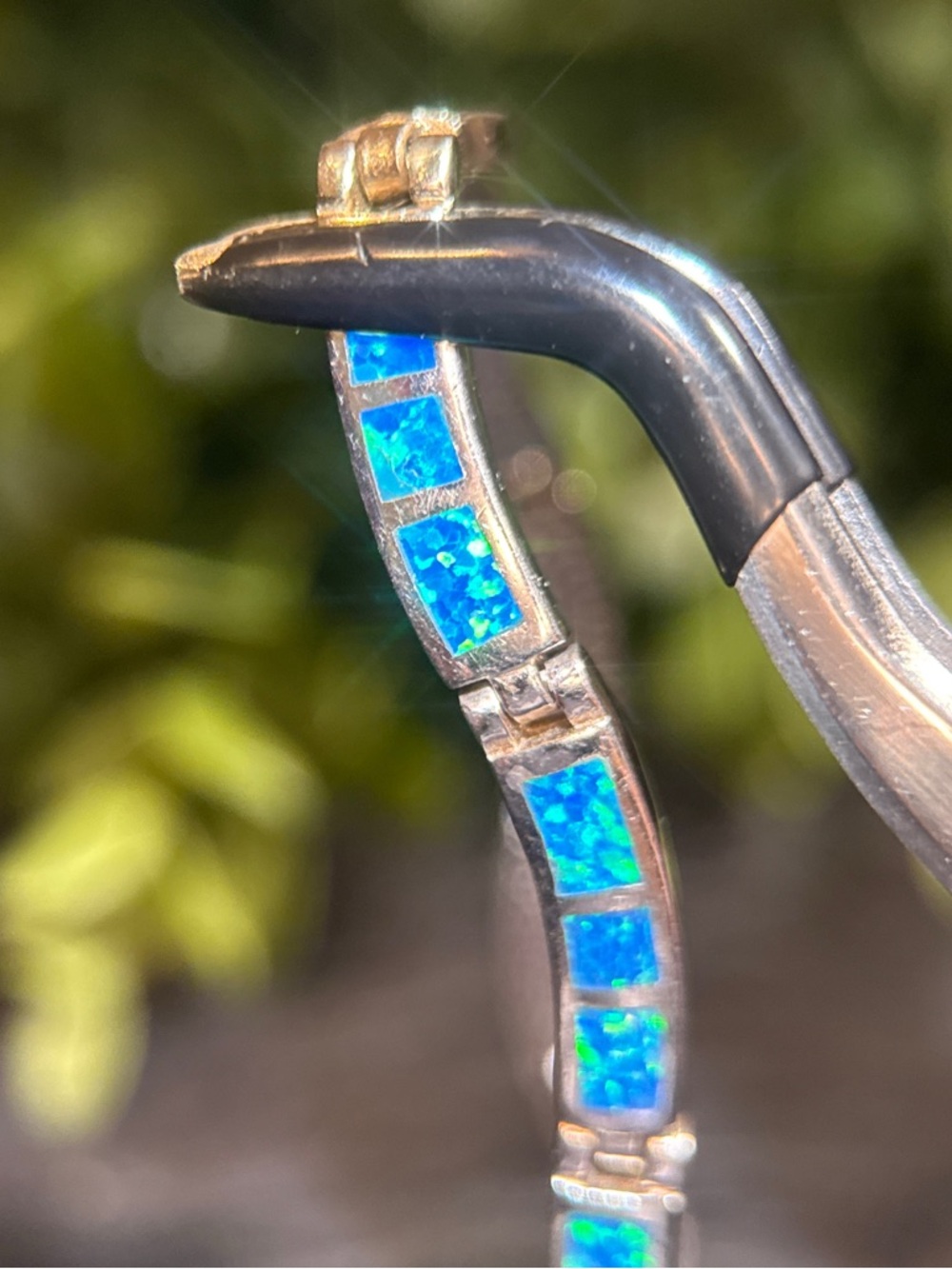 Sterling Silver 925 Blue Opal Inlay Bracelet - Picture 6 of 10
